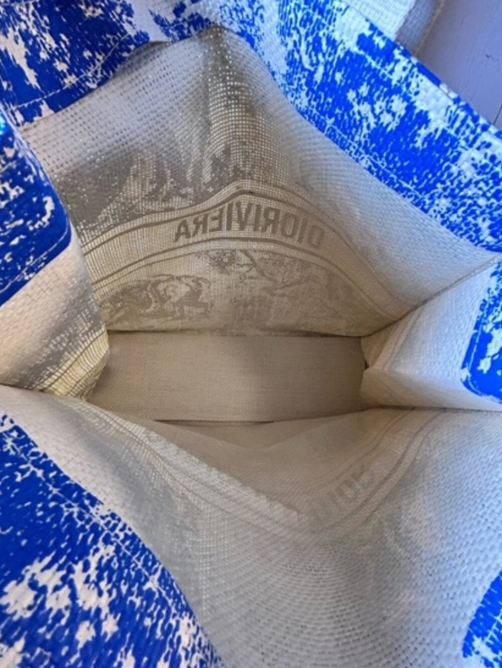 Dior Blue and Cream Straw Tote Bag - Picture 2 of 4